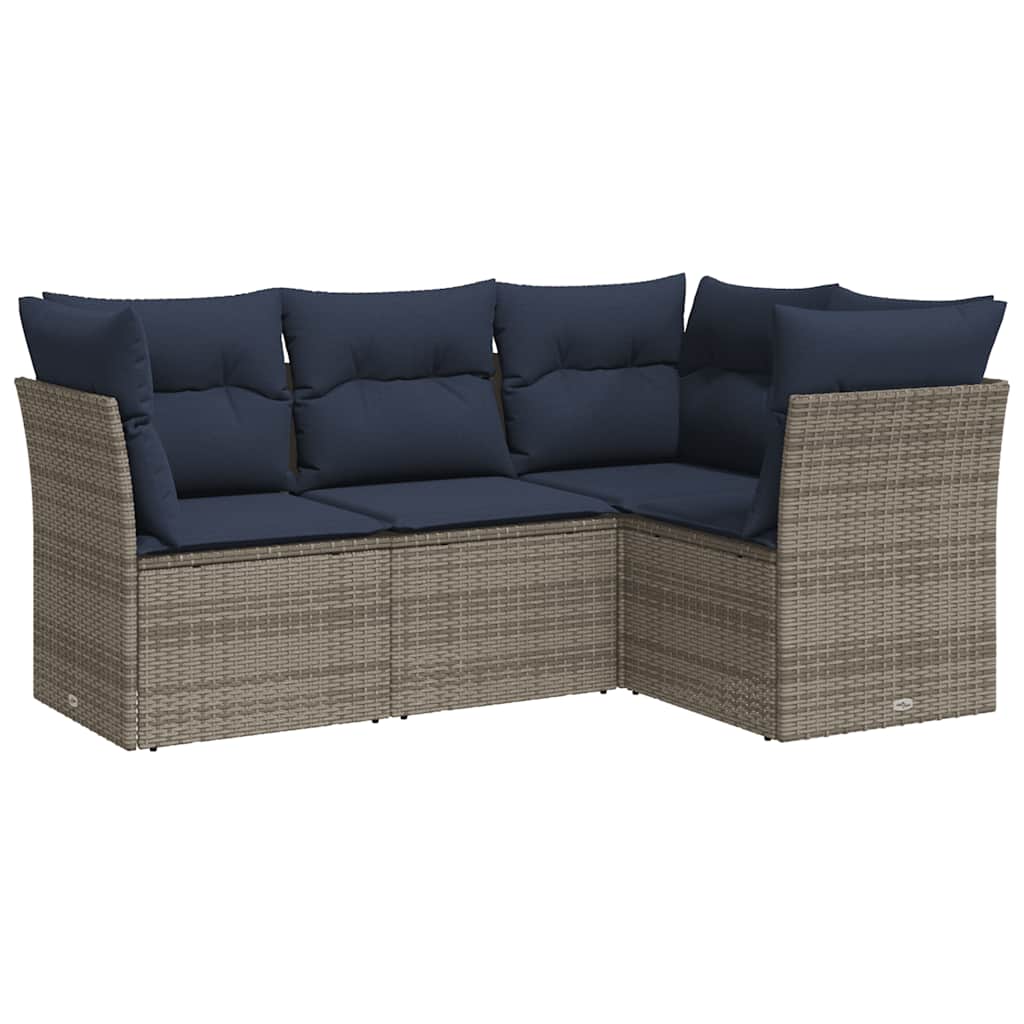 4 Piece Patio Sofa Set with Cushions Gray Poly Rattan