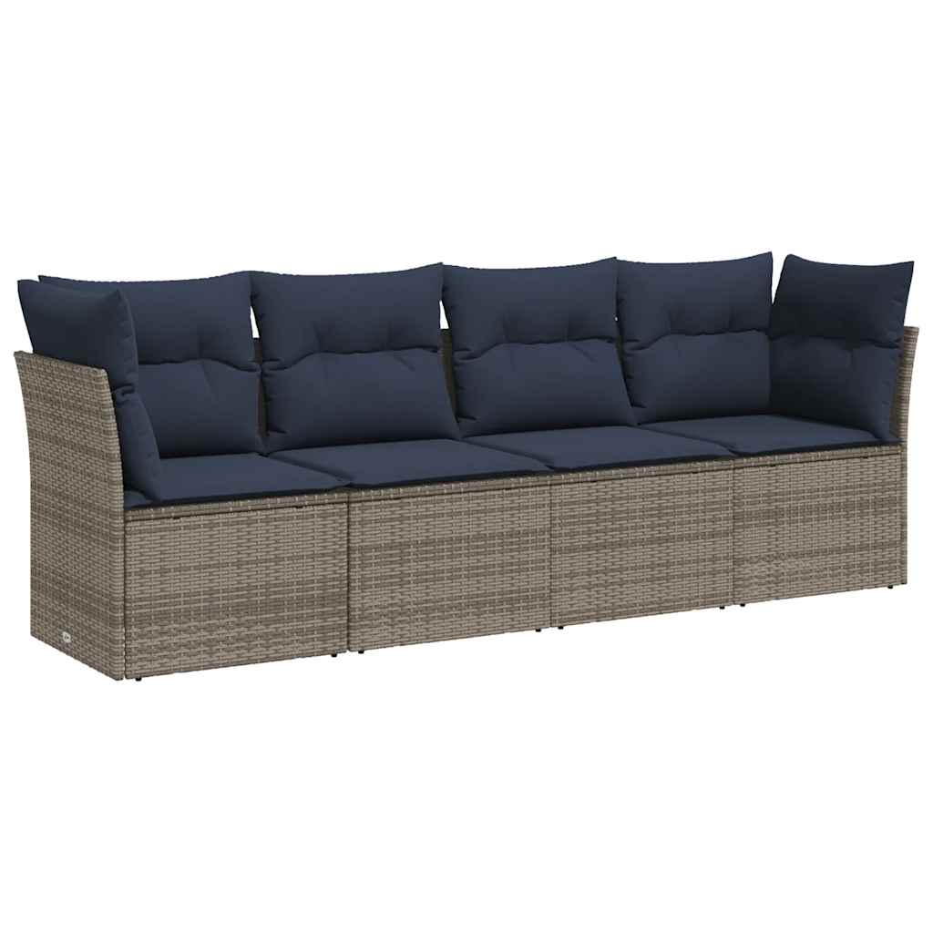 4 Piece Patio Sofa Set with Cushions Gray Poly Rattan