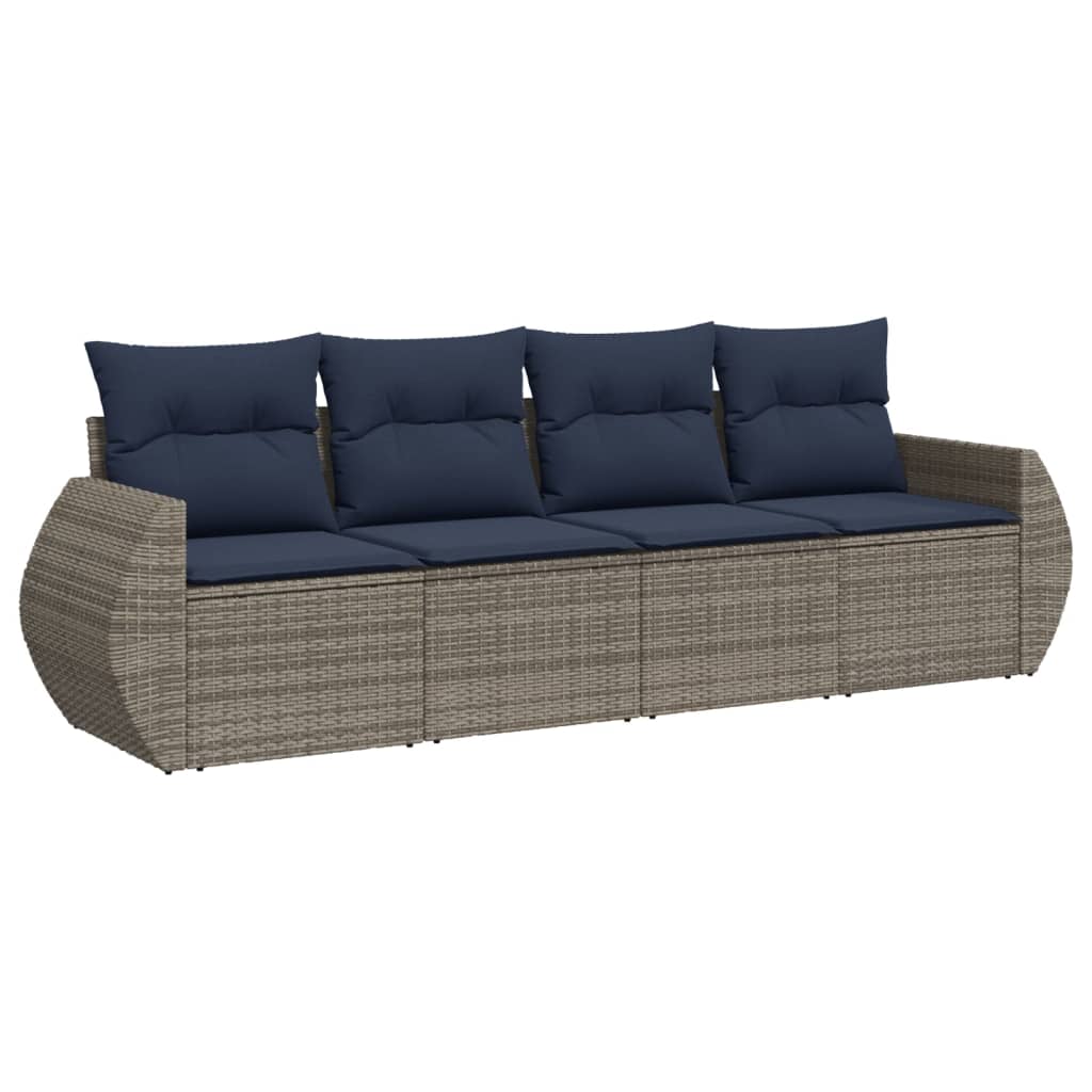 4 Piece Patio Sofa Set with Cushions Gray Poly Rattan
