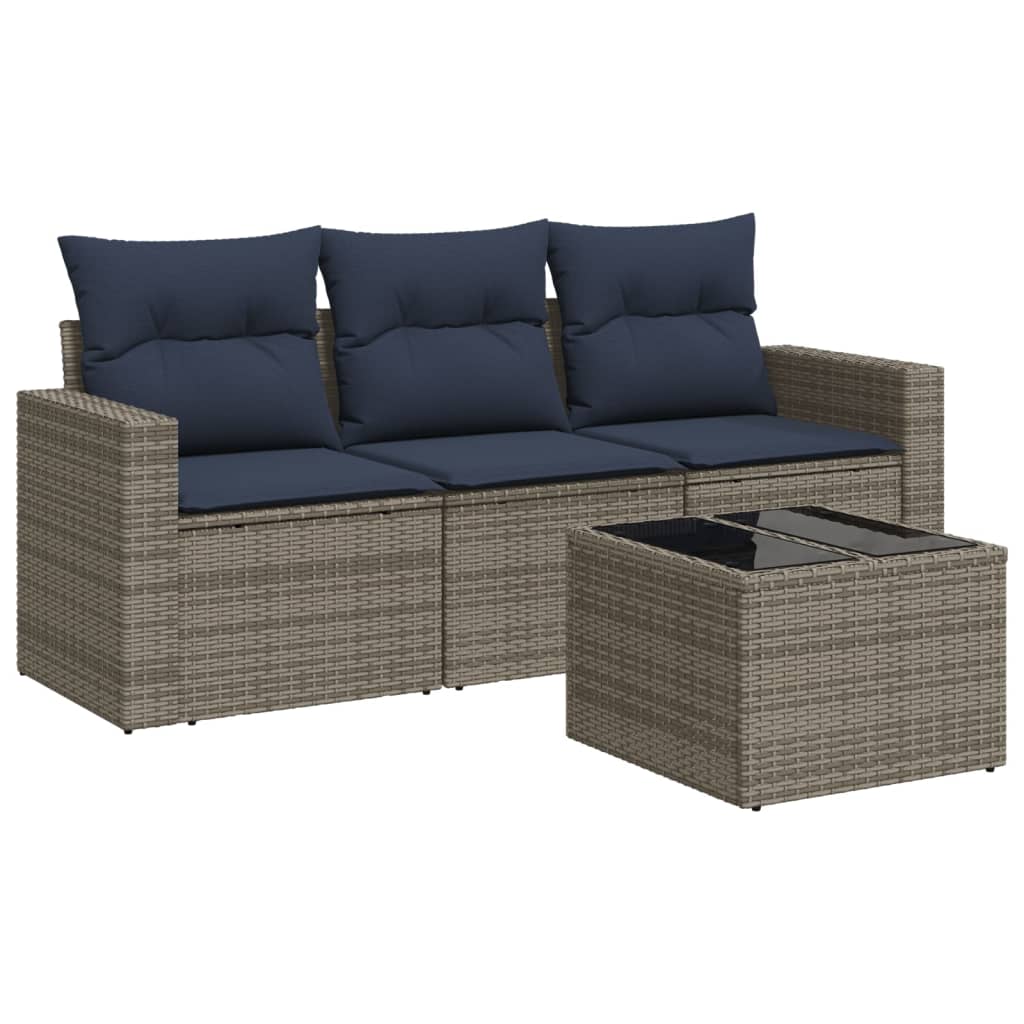 4 Piece Patio Sofa Set with Cushions Gray Poly Rattan