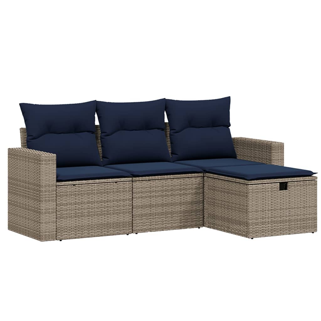 4 Piece Patio Sofa Set with Cushions Gray Poly Rattan