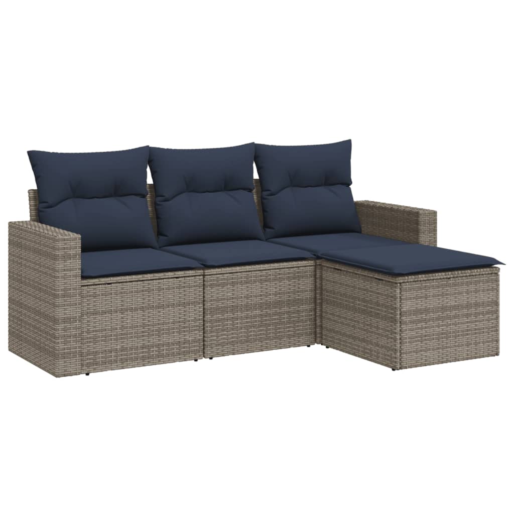4 Piece Patio Sofa Set with Cushions Gray Poly Rattan