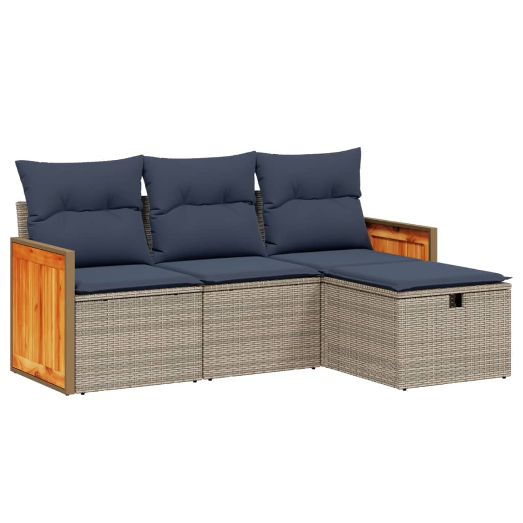 4 Piece Patio Sofa Set with Cushions Gray Poly Rattan