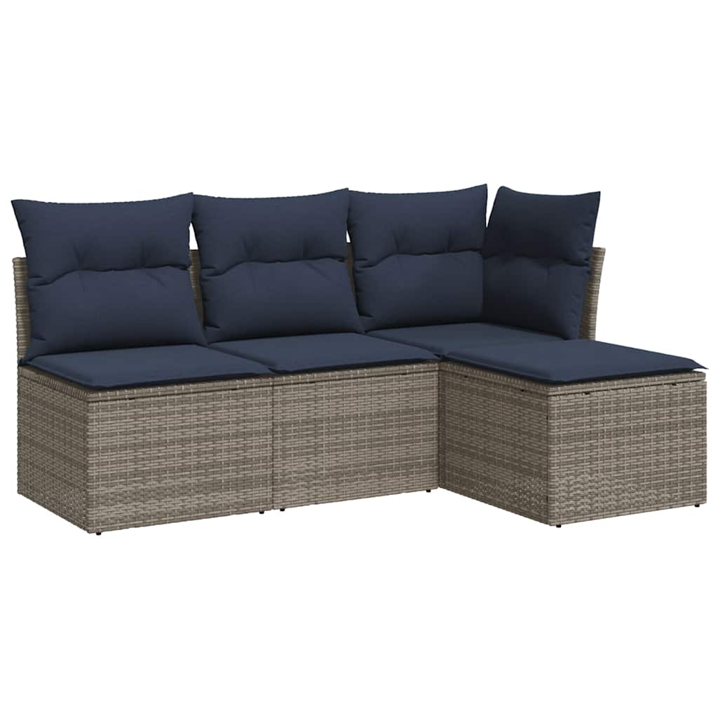 4 Piece Patio Sofa Set with Cushions Gray Poly Rattan