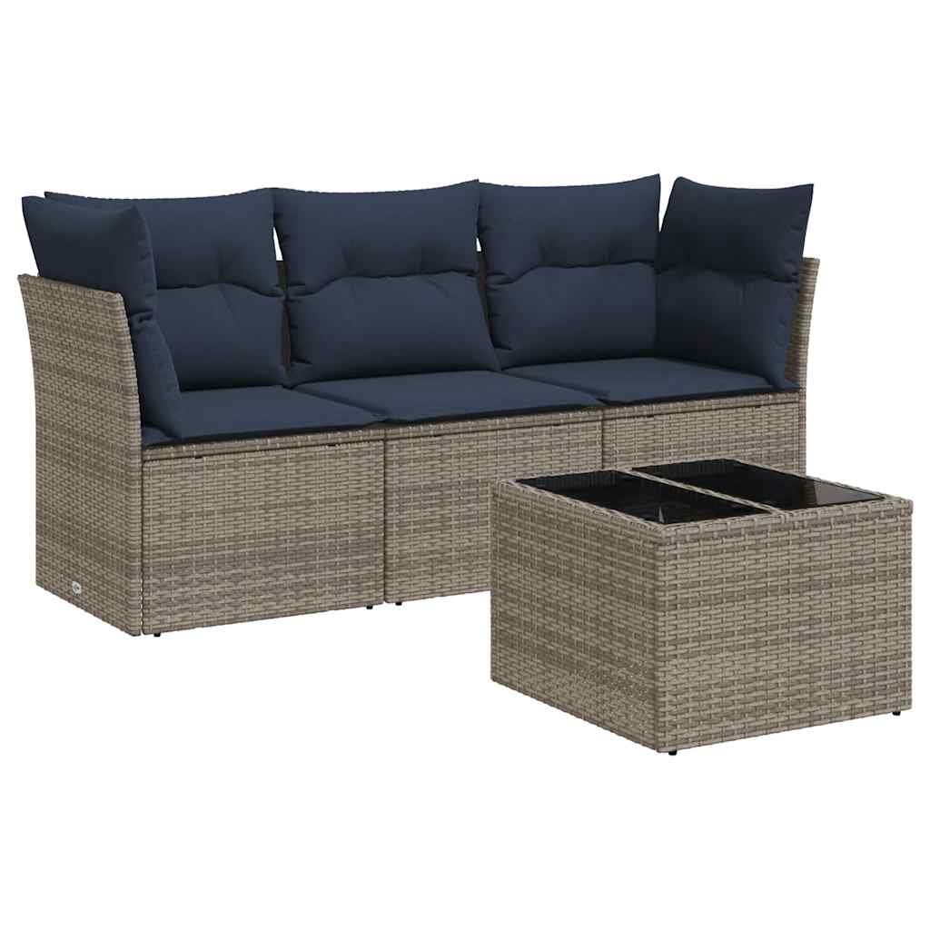4 Piece Patio Sofa Set with Cushions Gray Poly Rattan