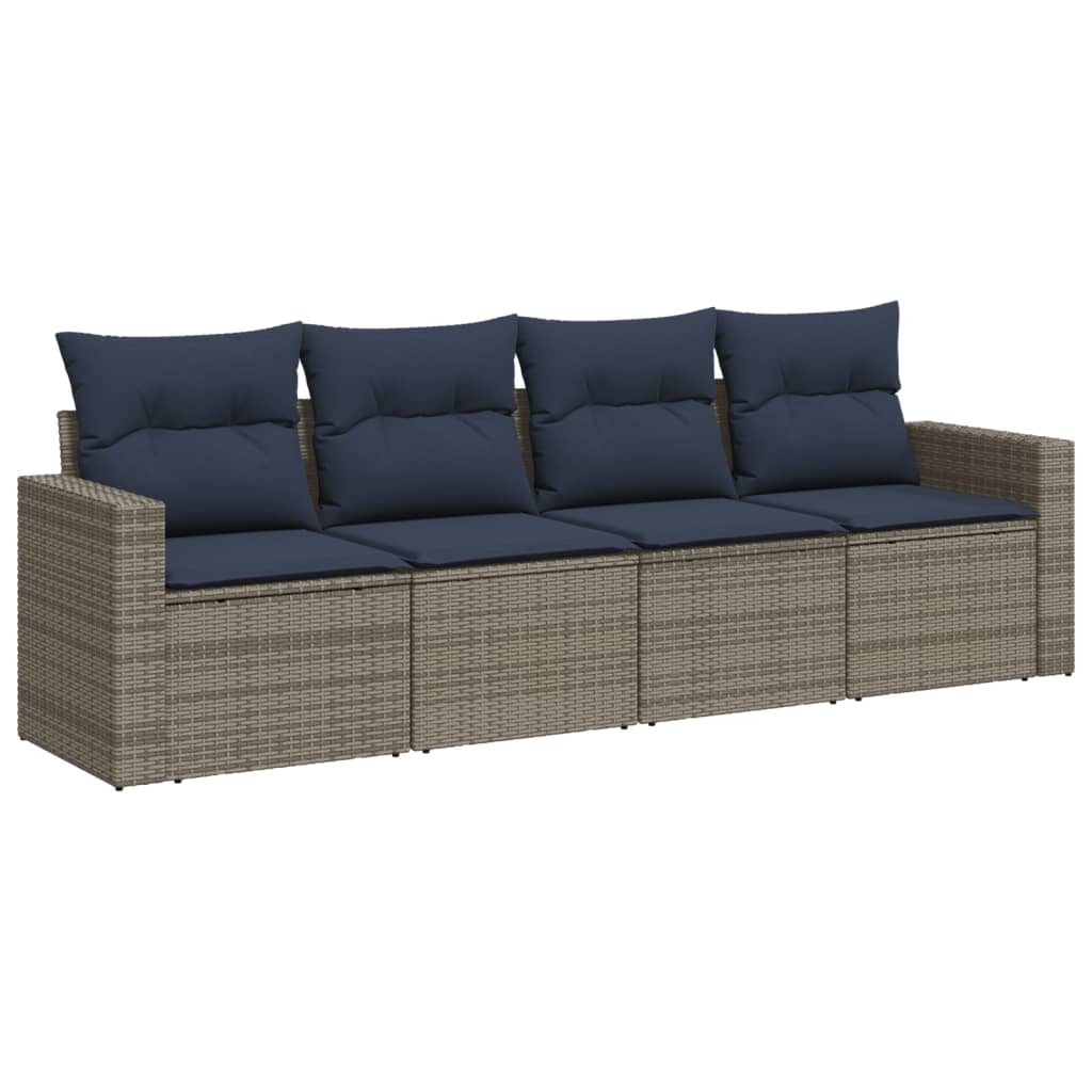4 Piece Patio Sofa Set with Cushions Gray Poly Rattan