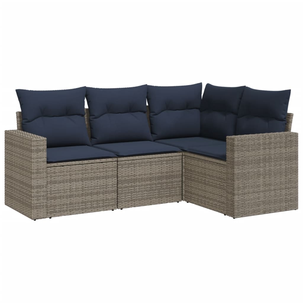 4 Piece Patio Sofa Set with Cushions Gray Poly Rattan
