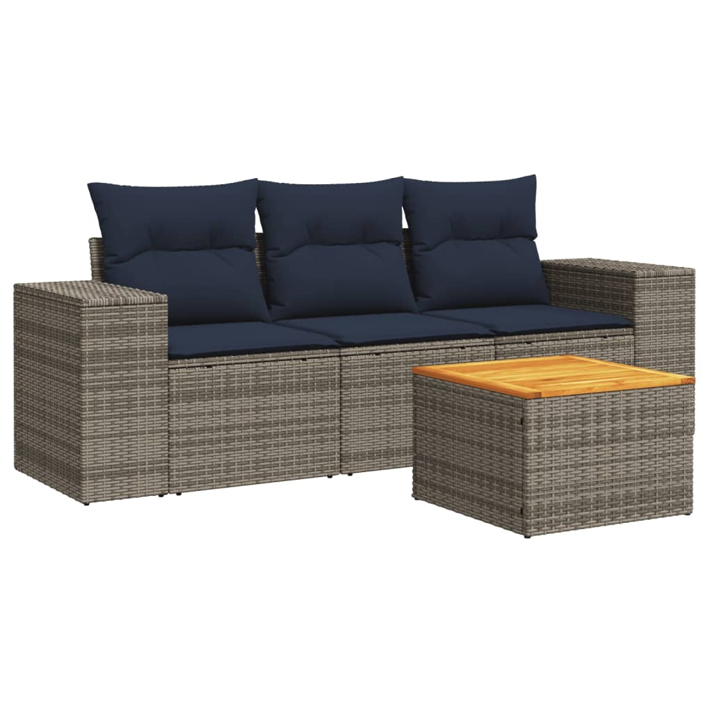 4 Piece Patio Sofa Set with Cushions Gray Poly Rattan