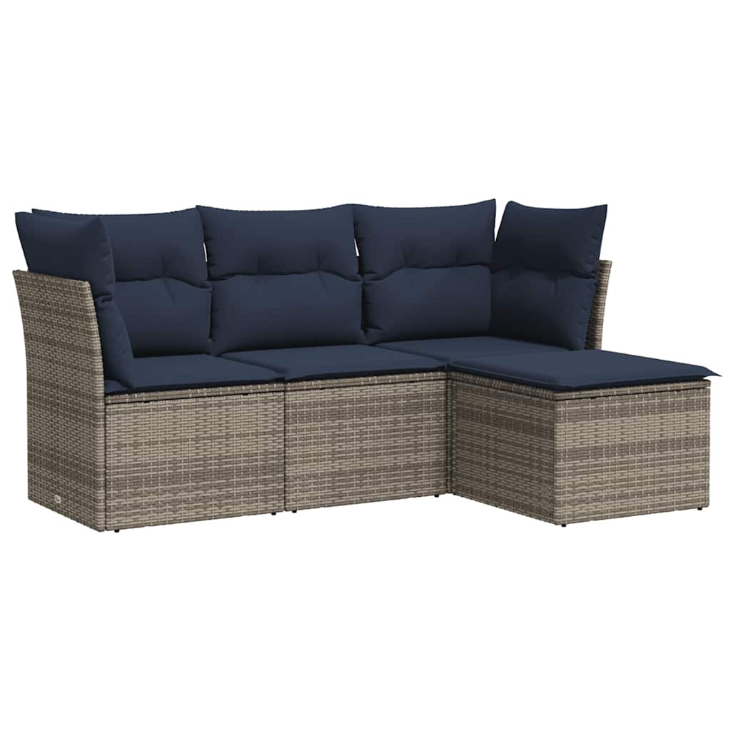 4 Piece Patio Sofa Set with Cushions Gray Poly Rattan