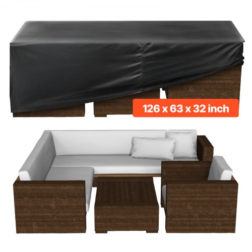 420D heavy-duty waterproof cover for outdoor dining tables and chairs, featuring air vents for large rectangular patio furniture