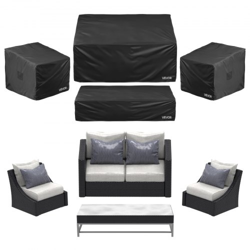 420D heavy-duty waterproof covers for outdoor patio furniture, 4-piece set including table and chairs
