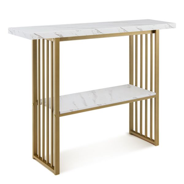 48-inch two-level console table featuring a gold-framed design