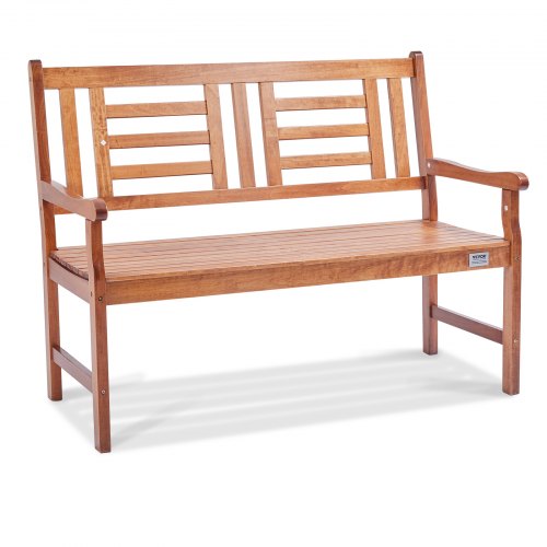 48-inch wooden outdoor bench with backrest and armrests, supports up to 700 lbs, ideal for gardens and patios