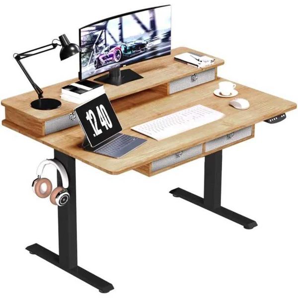 48x30-inch electric standing desk with adjustable height, 4 drawers, and dual storage shelves