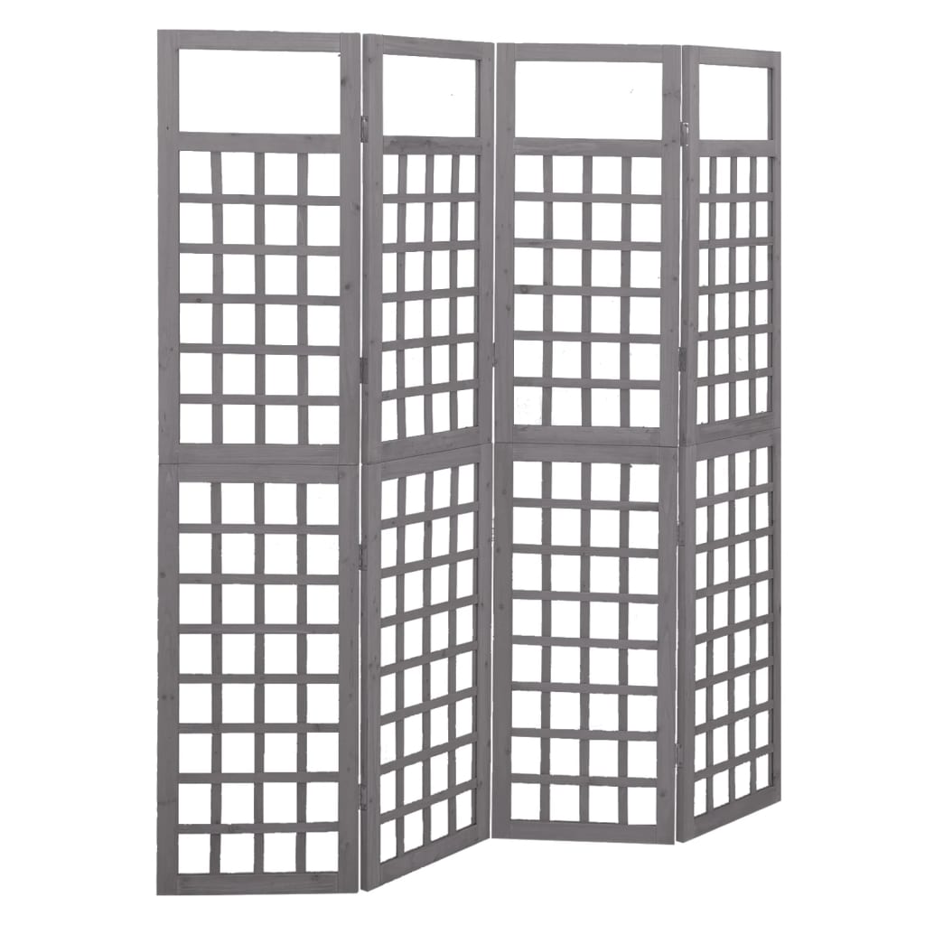 4-Panel Room Divider/Trellis Solid Fir Wood Gray 63.4