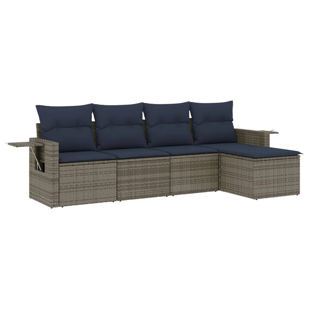 5 Piece Garden Sofa Set with Cushions Grey Poly Rattan