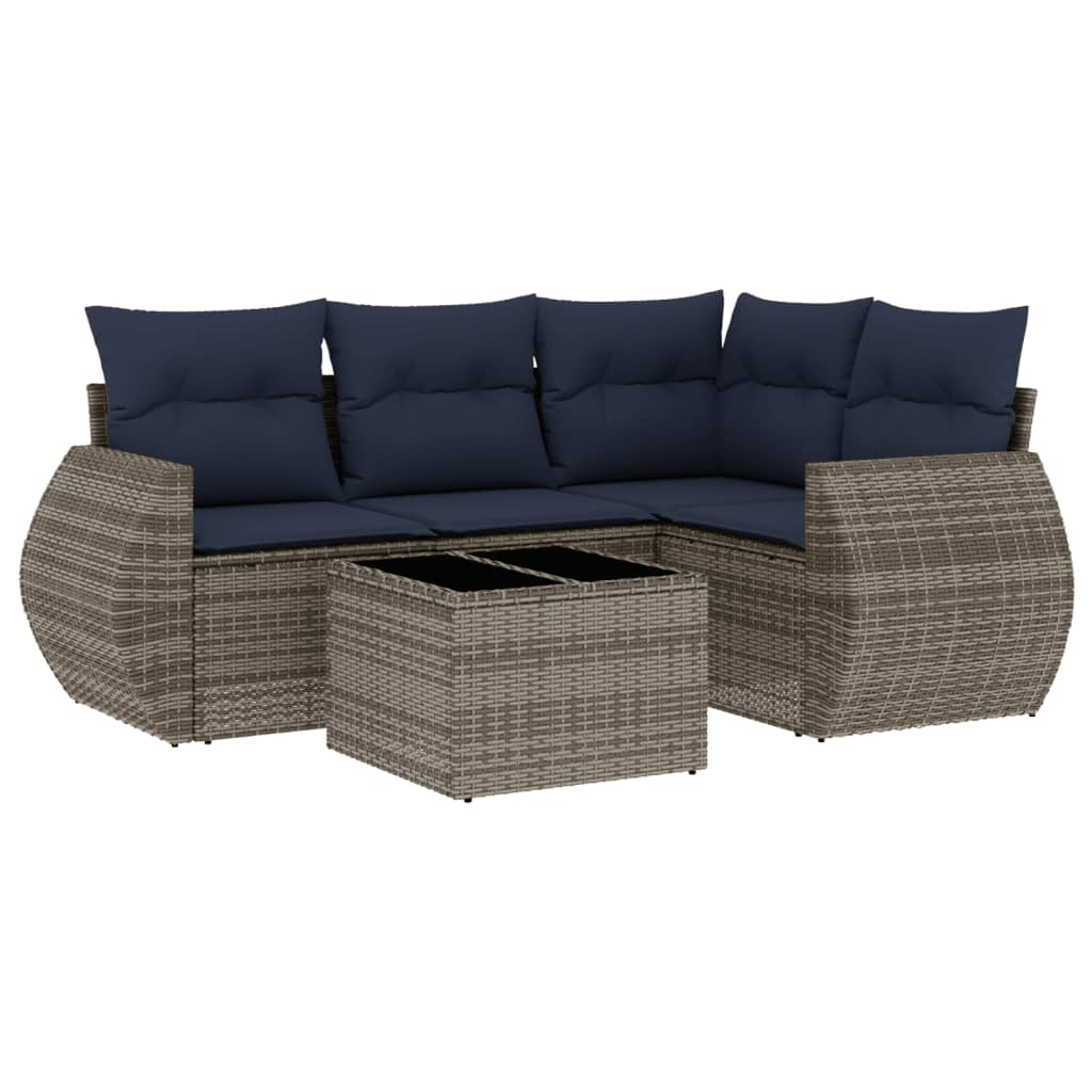 5 Piece Garden Sofa Set with Cushions Grey Poly Rattan