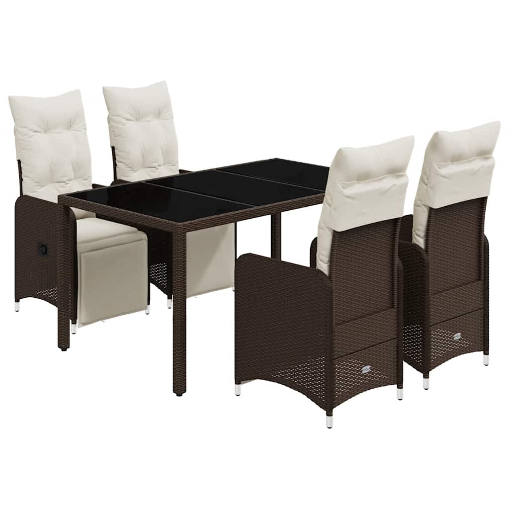 5 Piece Patio Bistro Set with Cushions Brown Poly Rattan