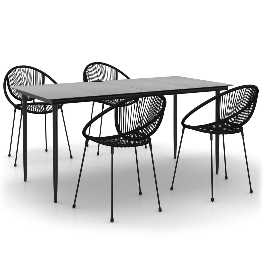 5 Piece Patio Dining Set Black PVC Rattan