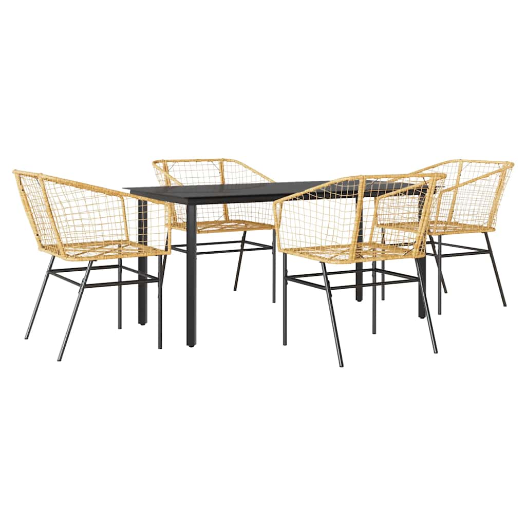 5 Piece Patio Dining Set Brown Poly Rattan Glass