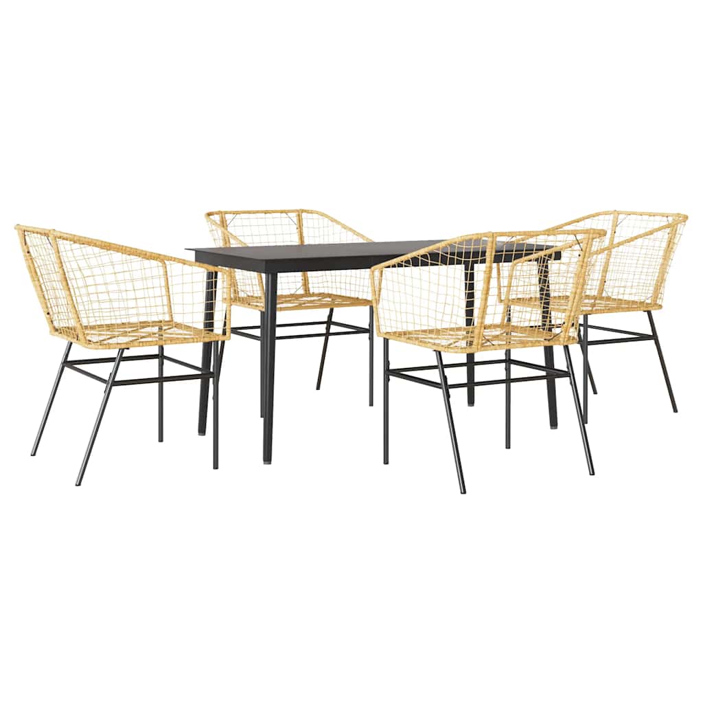 5 Piece Patio Dining Set Brown Poly Rattan Glass