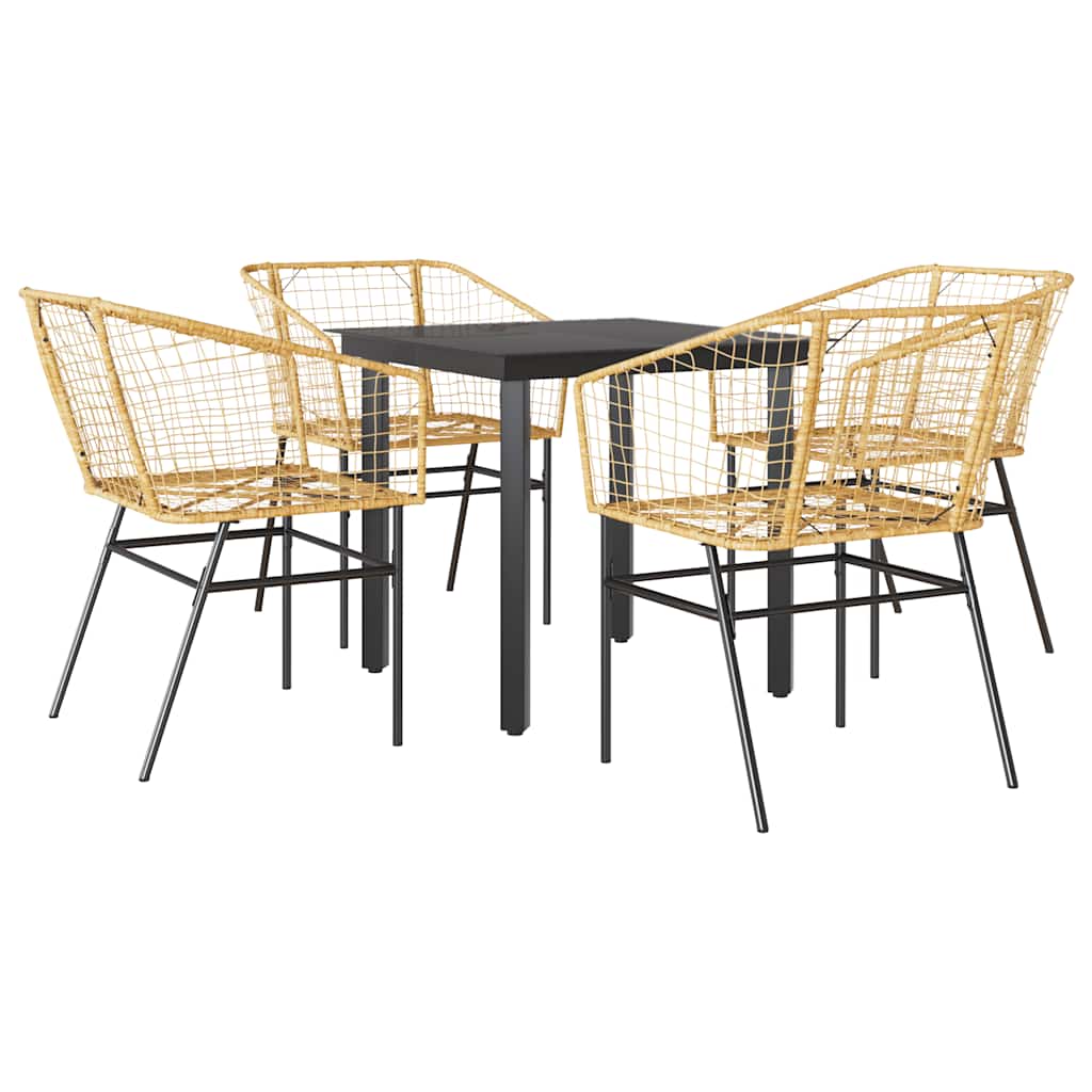 5 Piece Patio Dining Set Brown Poly Rattan Glass