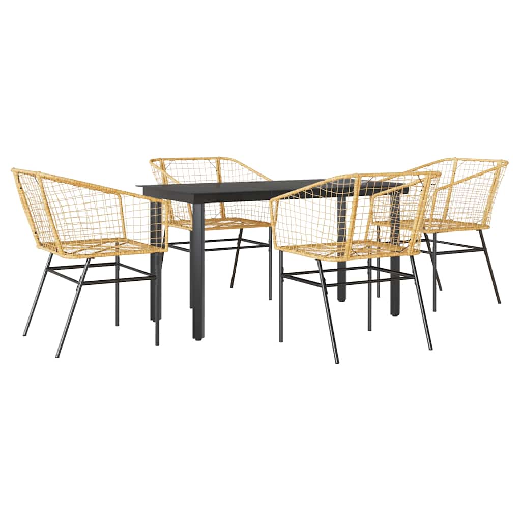5 Piece Patio Dining Set Brown Poly Rattan Glass