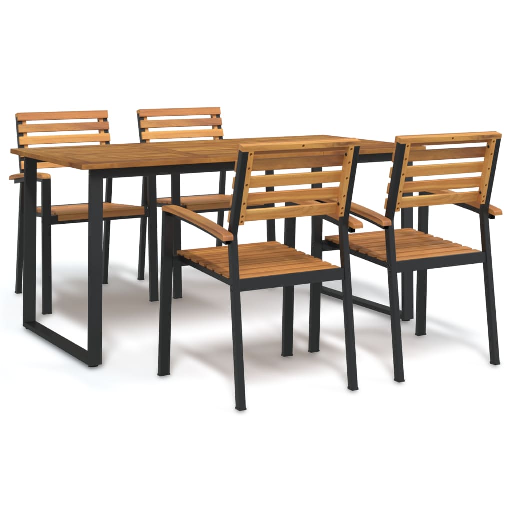 5 Piece Patio Dining Set Solid Wood Acacia and Metal