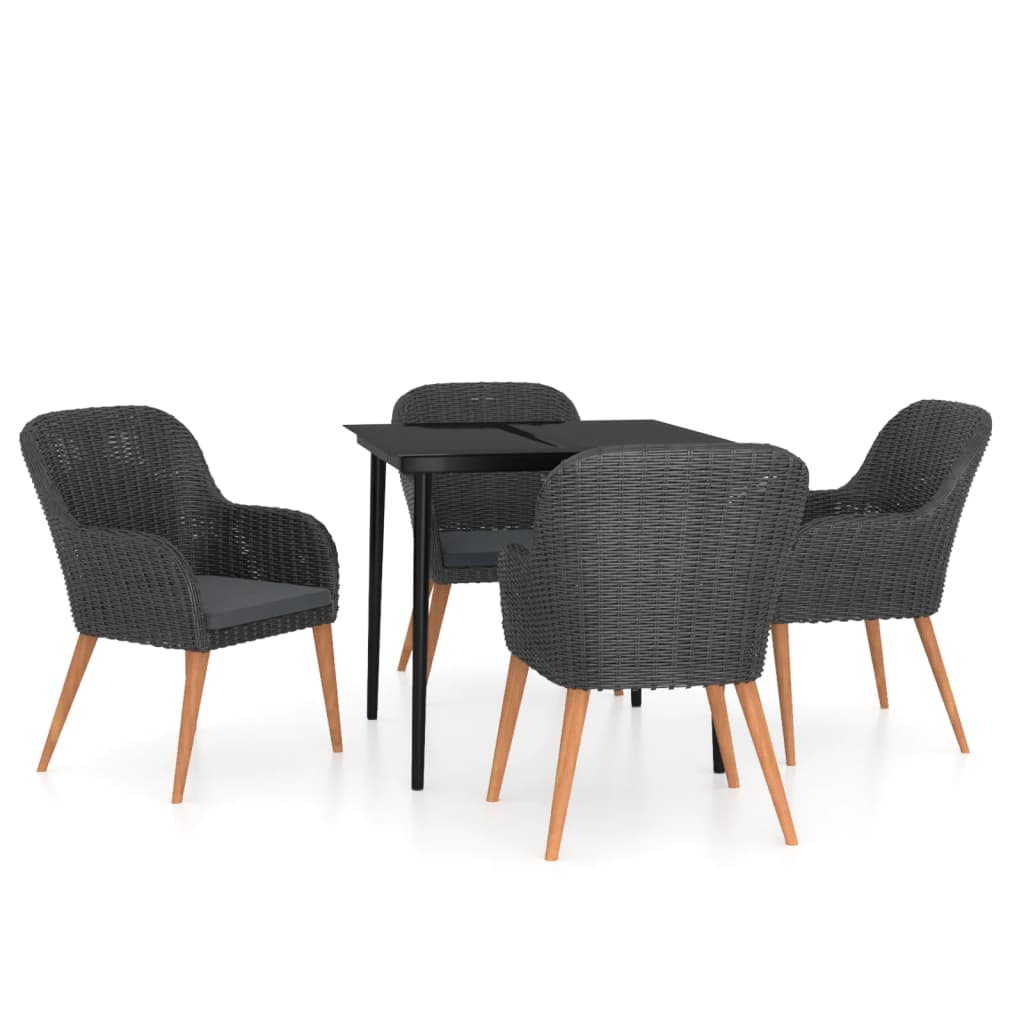 5 Piece Patio Dining Set with Cushions Black