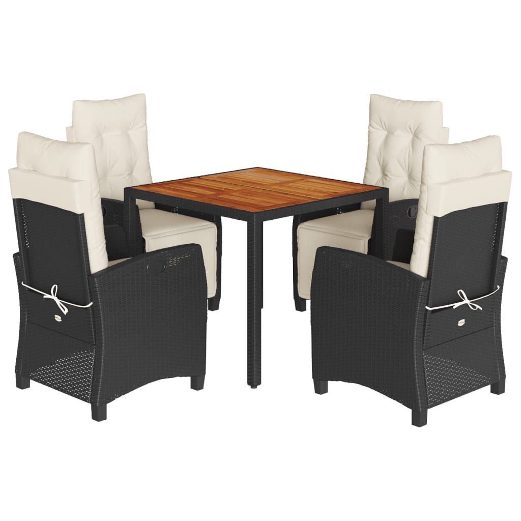 5 Piece Patio Dining Set with Cushions Black Poly Rattan