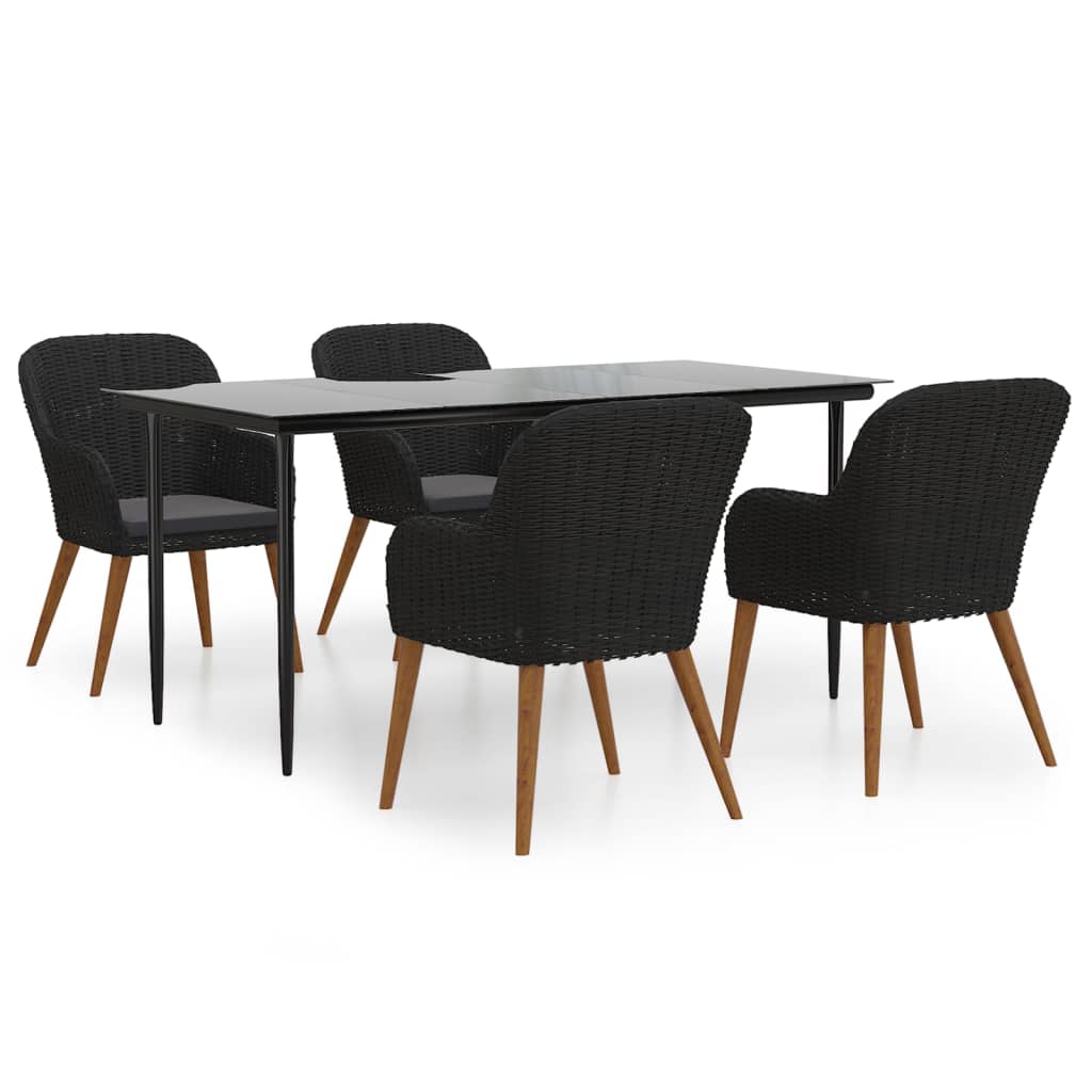 5 Piece Patio Dining Set with Cushions Black