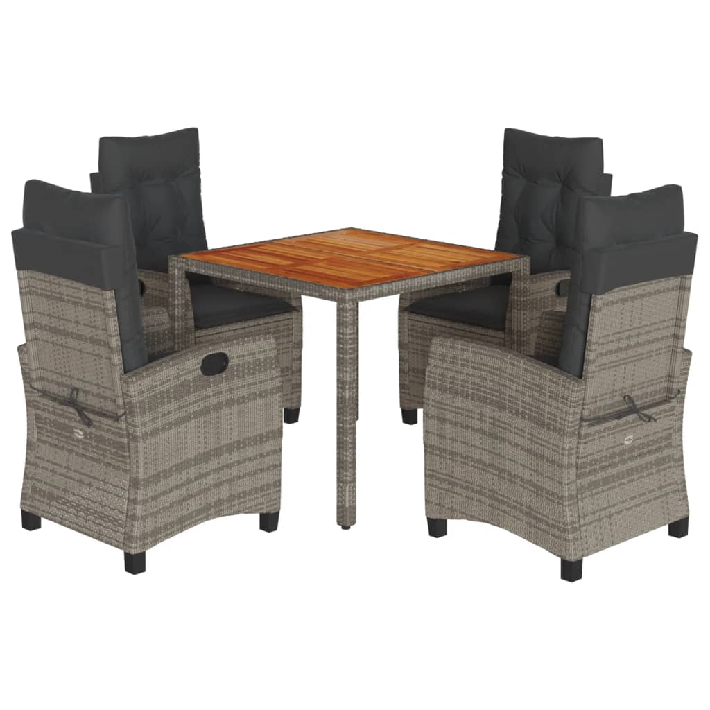 5 Piece Patio Dining Set with Cushions Gray Poly Rattan