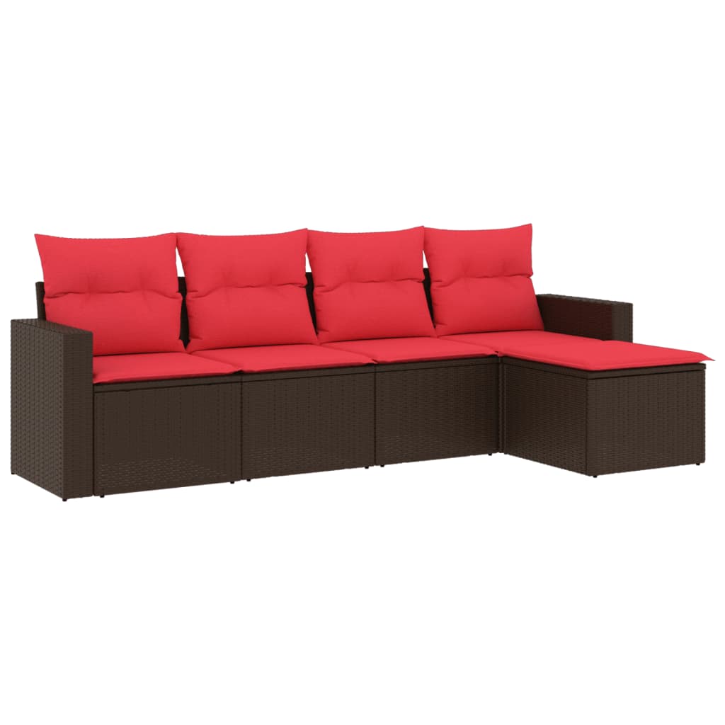 5 Piece Patio Sofa Set with Cushions Brown Poly Rattan