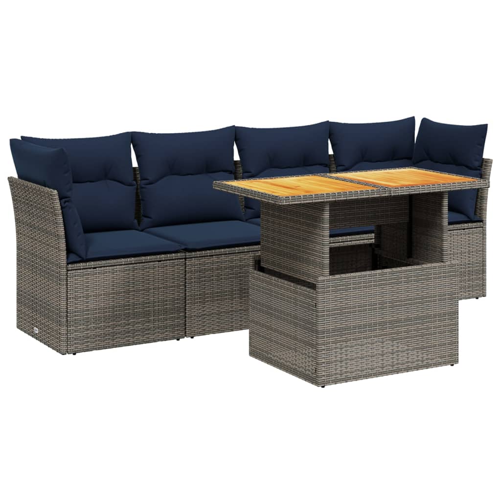 5 Piece Patio Sofa Set with Cushions Gray Poly Rattan