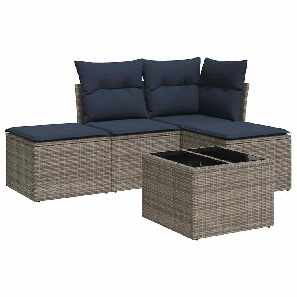5 Piece Patio Sofa Set with Cushions Gray Poly Rattan