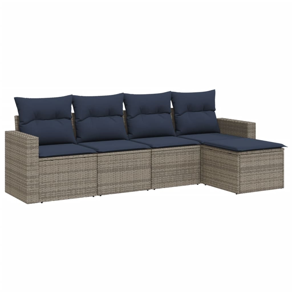 5 Piece Patio Sofa Set with Cushions Gray Poly Rattan