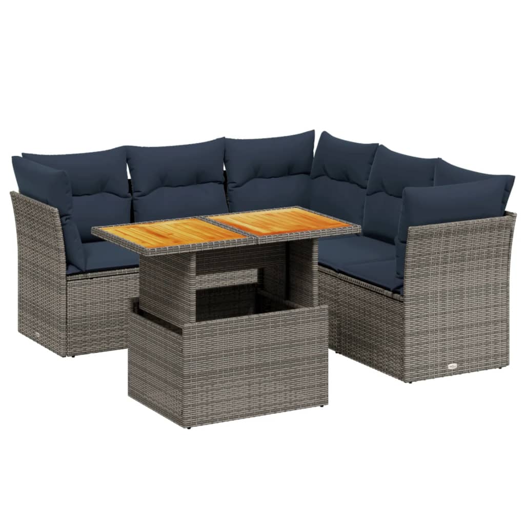 5 Piece Patio Sofa Set with Cushions Gray Poly Rattan
