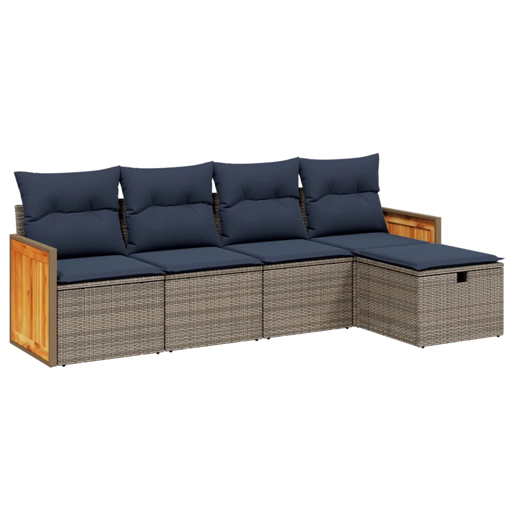 5 Piece Patio Sofa Set with Cushions Gray Poly Rattan