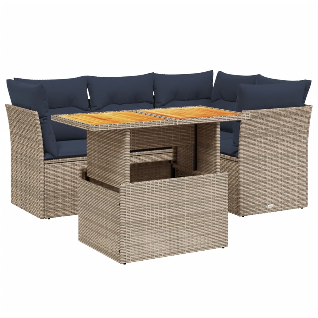 5 Piece Patio Sofa Set with Cushions Gray Poly Rattan