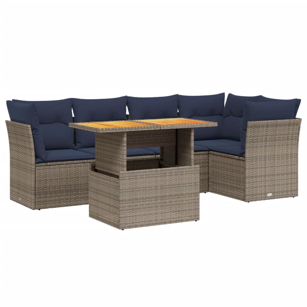 5 Piece Patio Sofa Set with Cushions Gray Poly Rattan