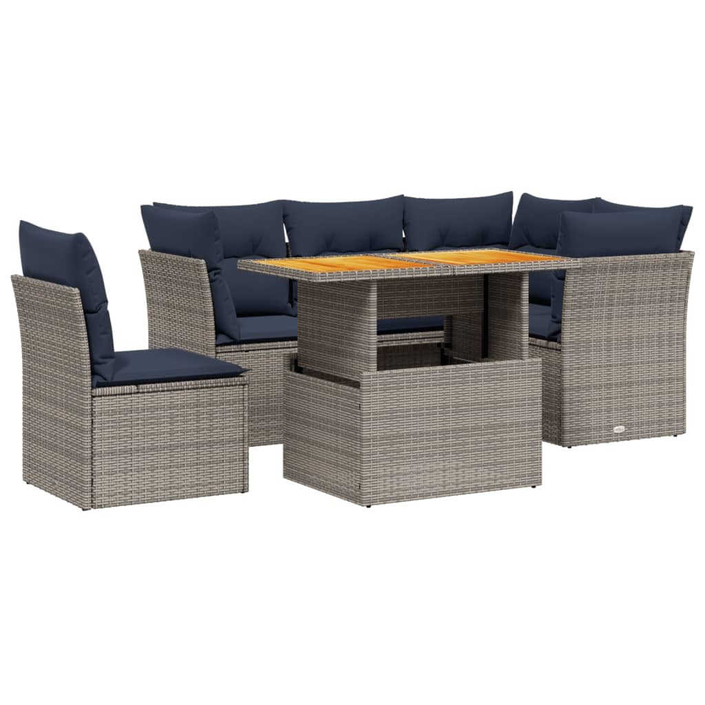 5 Piece Patio Sofa Set with Cushions Gray Poly Rattan
