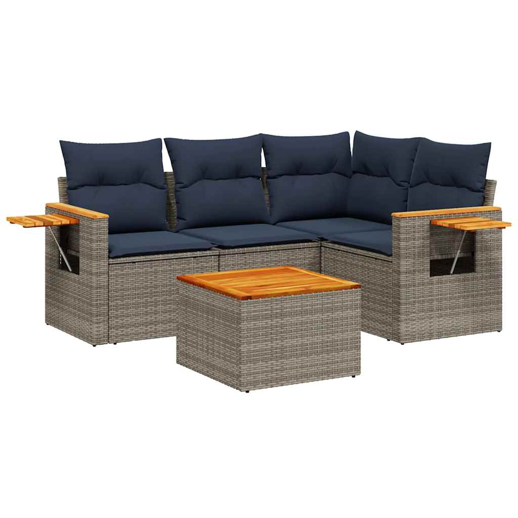 5 Piece Patio Sofa Set with Cushions Grey Poly Rattan (US only)
