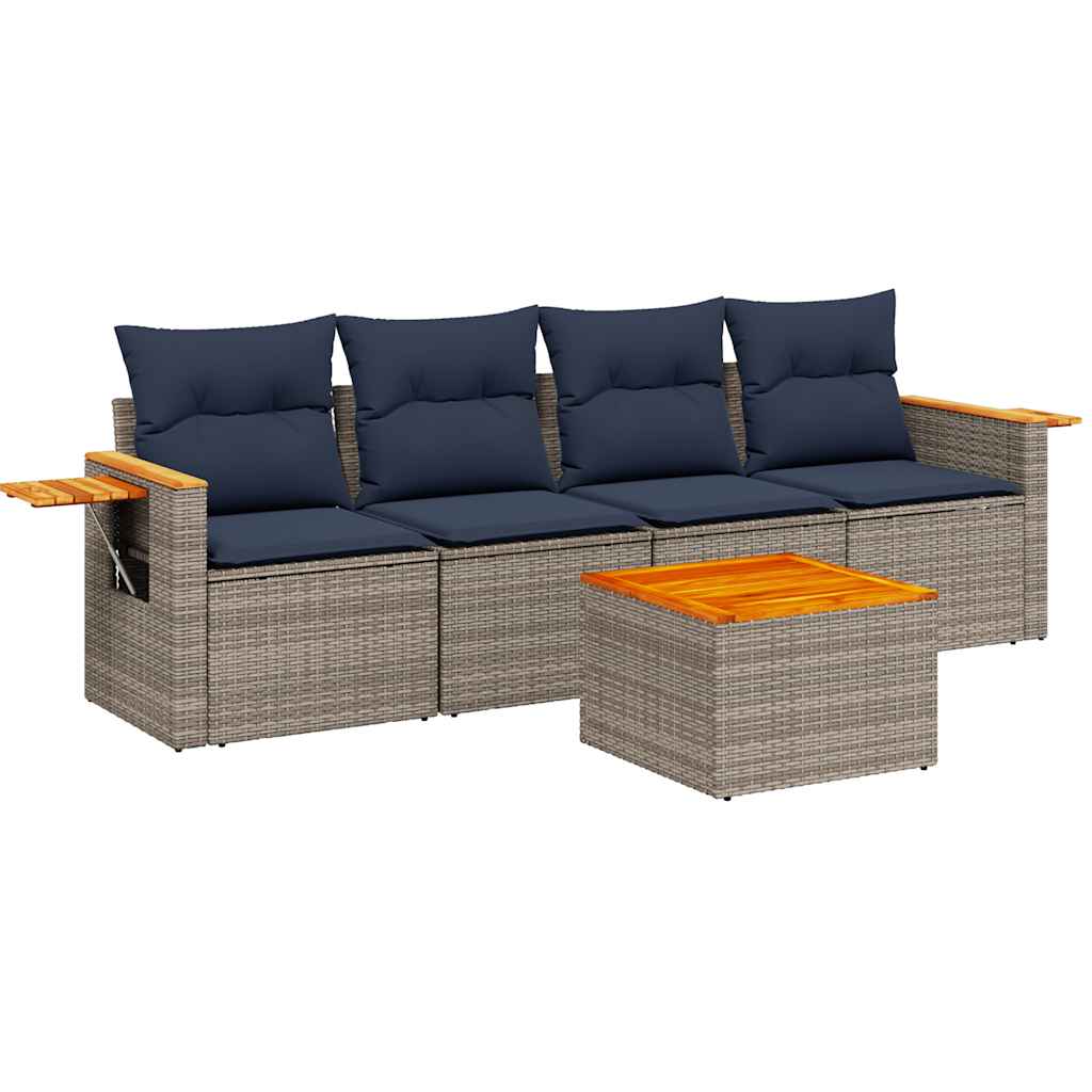 5 Piece Patio Sofa Set with Cushions Grey Poly Rattan (US only)
