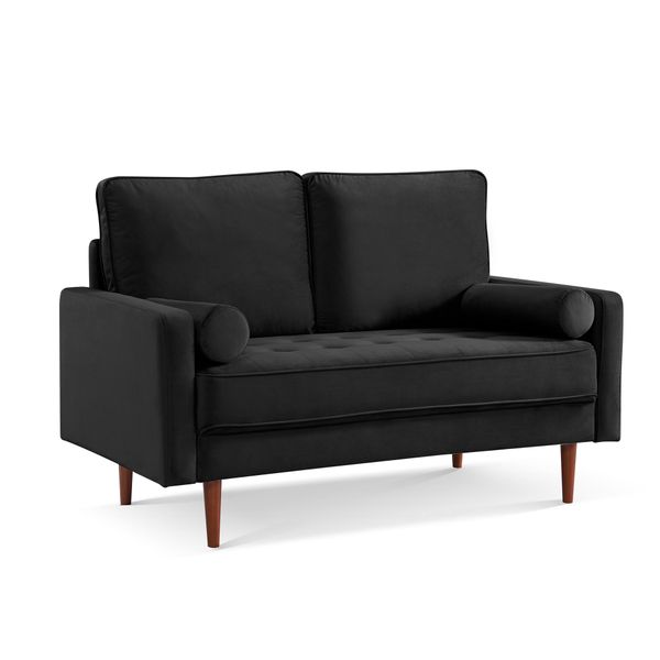 57.1 Inches Upholstered Tufted Sofa Loveseat Contemporary Velvet Couch Bolster Pillows Sofa for Bedroom, Living Room - Black SS2788V-BK2S
