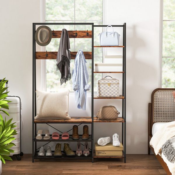5-in-1 Entryway Storage Bench with 9 Hooks