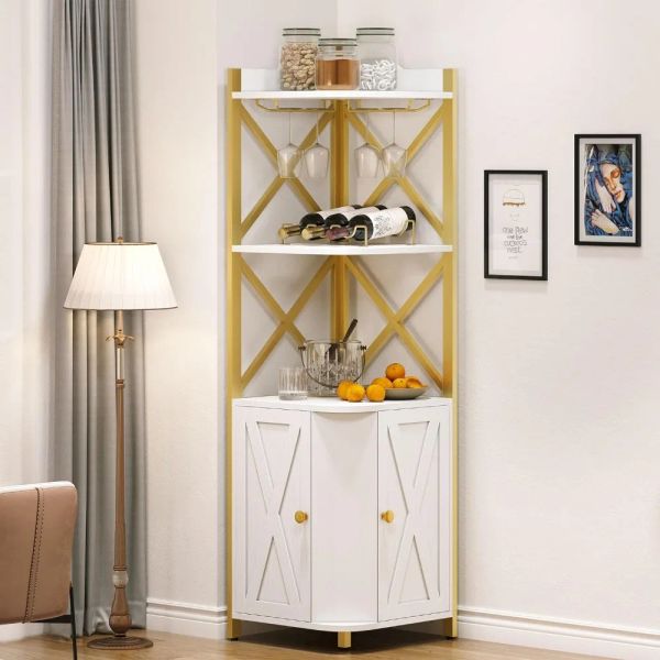 5-Tier Industrial Corner Shelf with Wine Storage Bar Cabinet