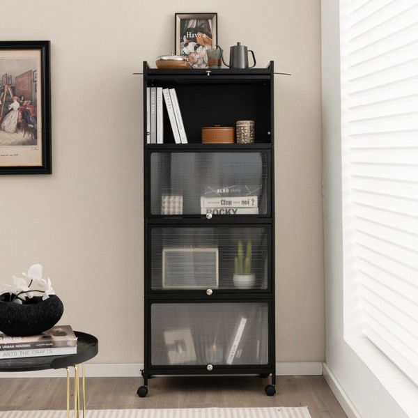 5-tier kitchen storage rack featuring flip-up PC doors