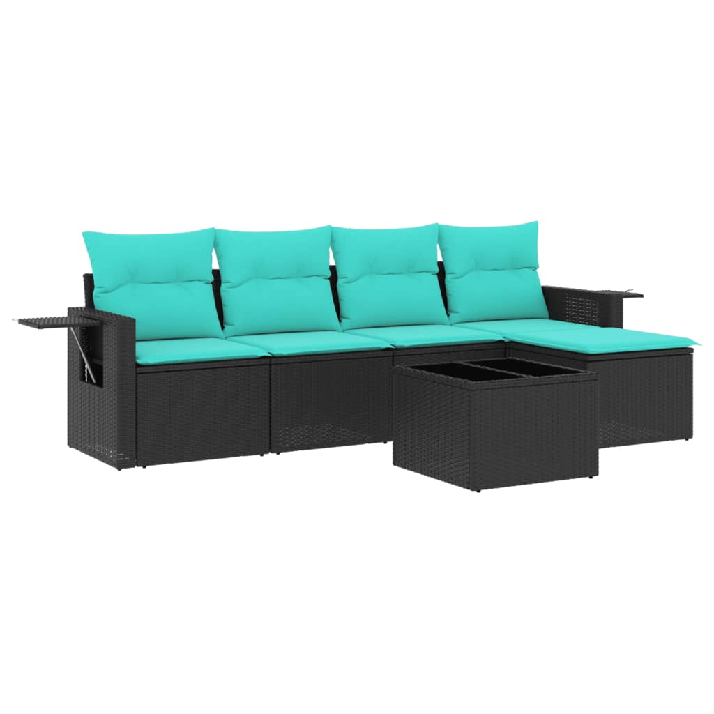 6 Piece Garden Sofa Set with Cushions Black Poly Rattan