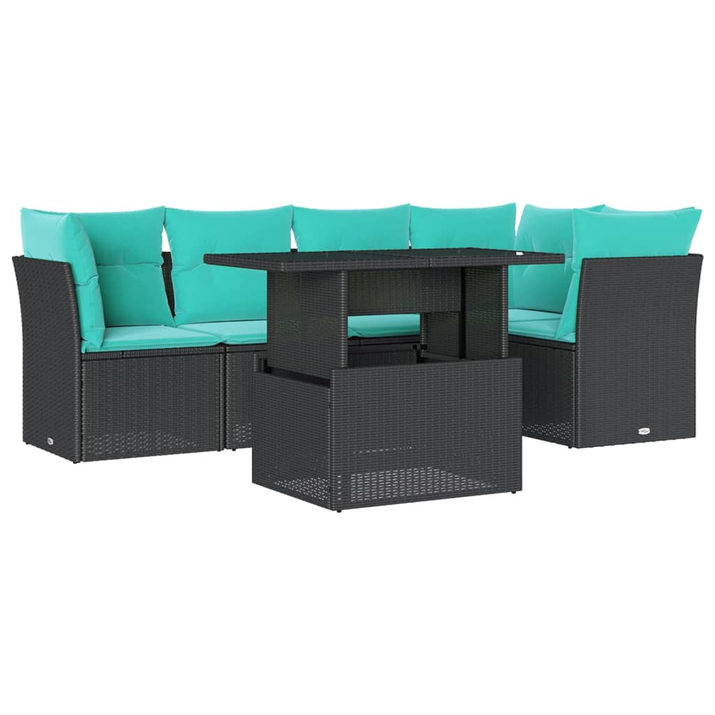 6 Piece Garden Sofa Set with Cushions Black Poly Rattan