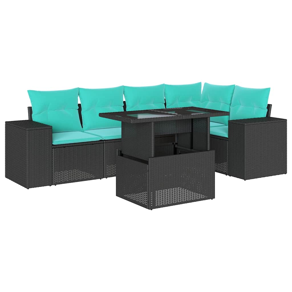 6 Piece Garden Sofa Set with Cushions Black Poly Rattan